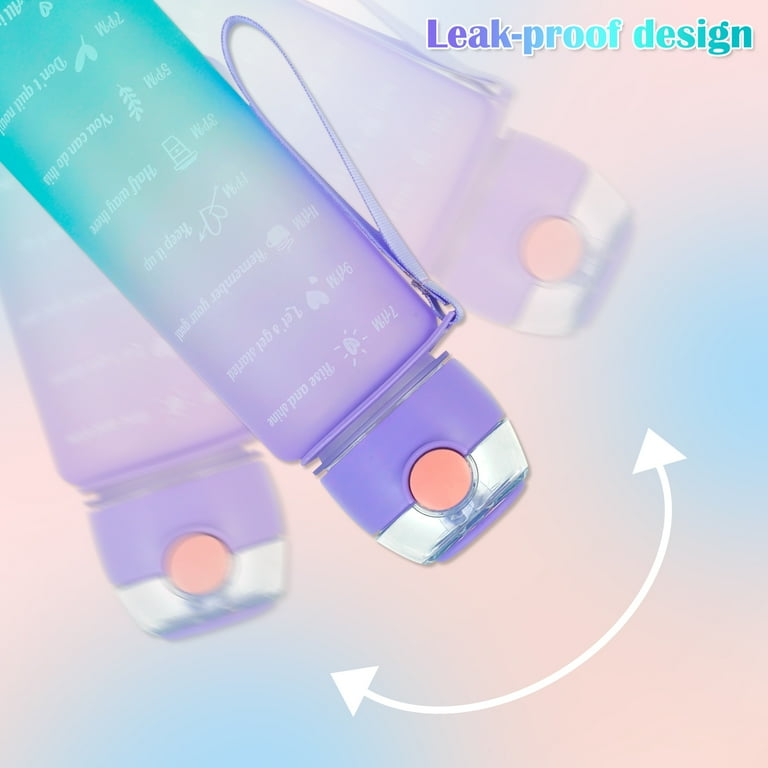 Sports Water Bottles 3 Pcs Set with Motivational Time Marker & Leak Proof Flip Top Lid (random color)
