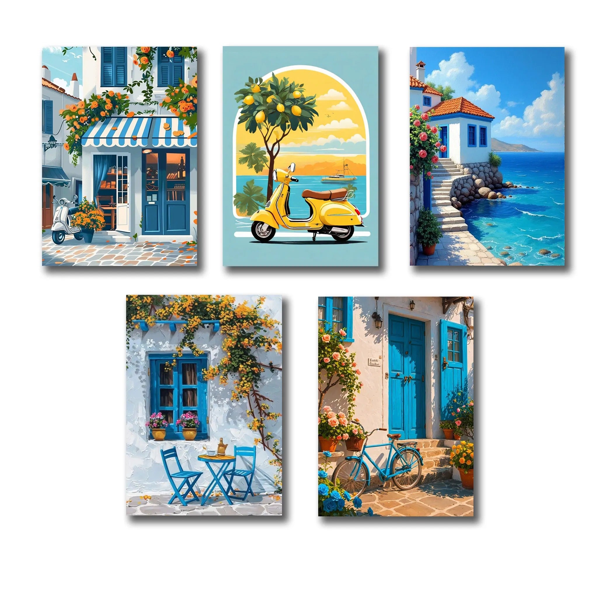 Set of 5 italian vintage homes art themed wall art wooden sticky Phototile frames for wall
