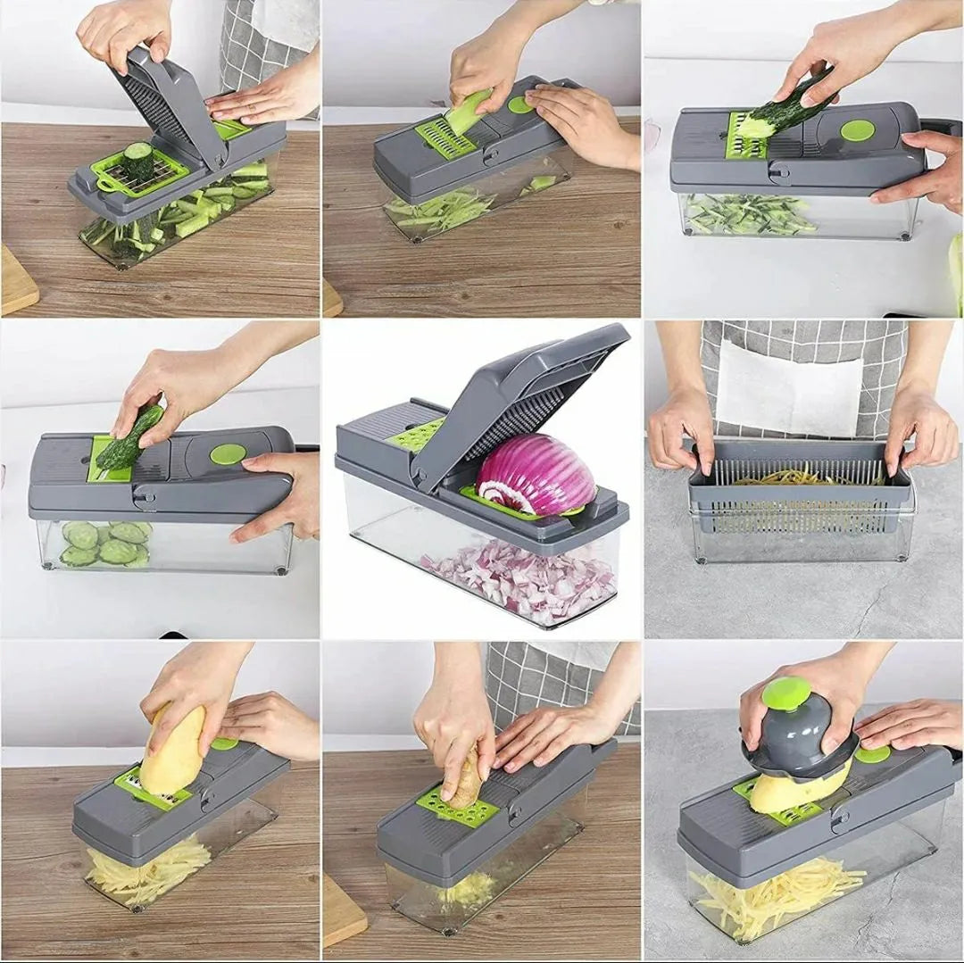 16-In-1 Multifunctional Vegetable Chopper & Slicer With Colander Basket And Storage Container