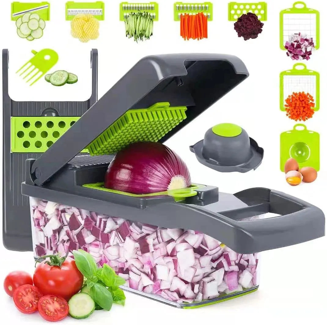 16-In-1 Multifunctional Vegetable Chopper & Slicer With Colander Basket And Storage Container