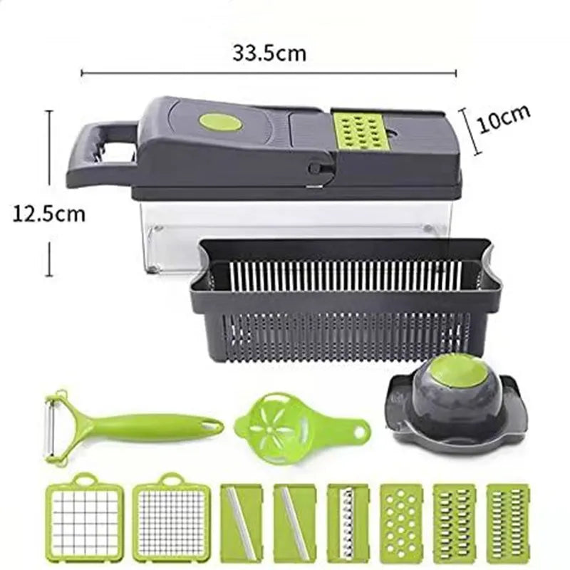 16-In-1 Multifunctional Vegetable Chopper & Slicer With Colander Basket And Storage Container