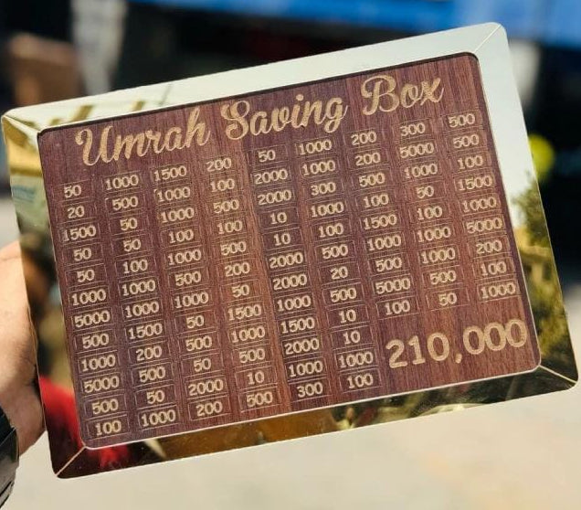Wooden Umrah Saving Box – Premium 210,000 Goal Money Box For Umrah Fund